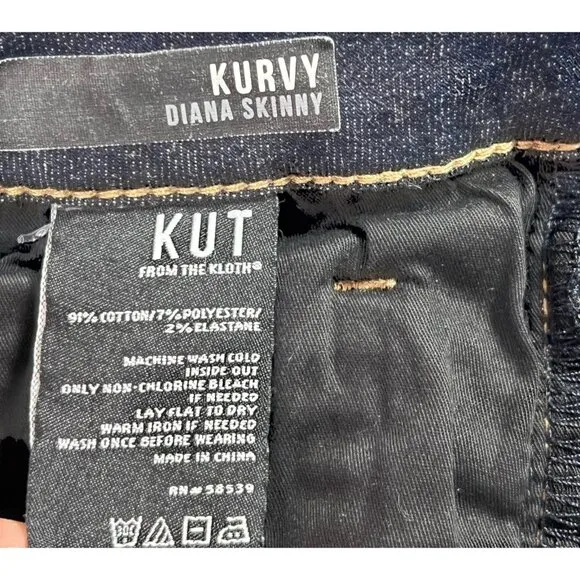 Kut From The Kloth Diana Kurvy Skinny Mid Rise Stretch Blue Jeans Women Size 12