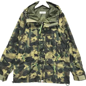 [L] A Bathing Ape Bape Plaid Camo Snowboard Jacket Green