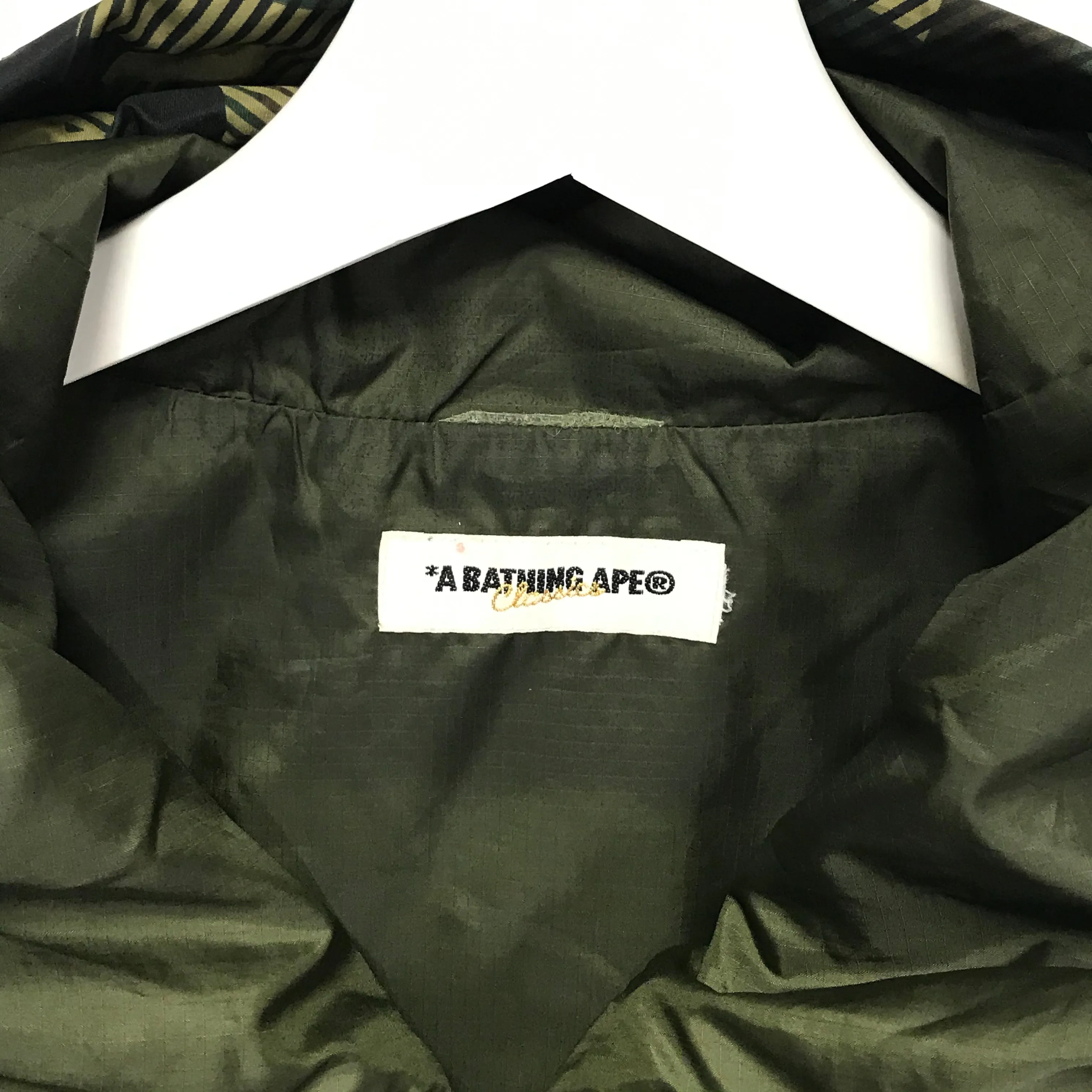 [L] A Bathing Ape Bape Plaid Camo Snowboard Jacket Green
