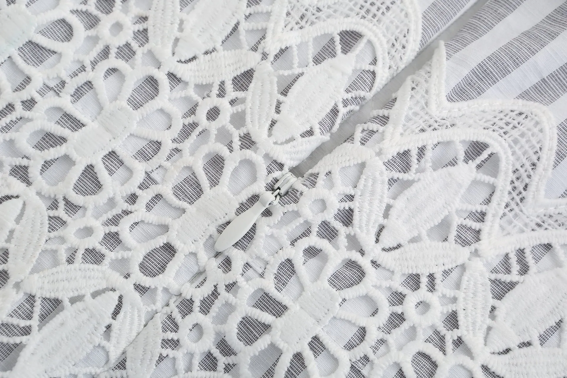 Lace Stitching Striped Ruffled Summer Dress