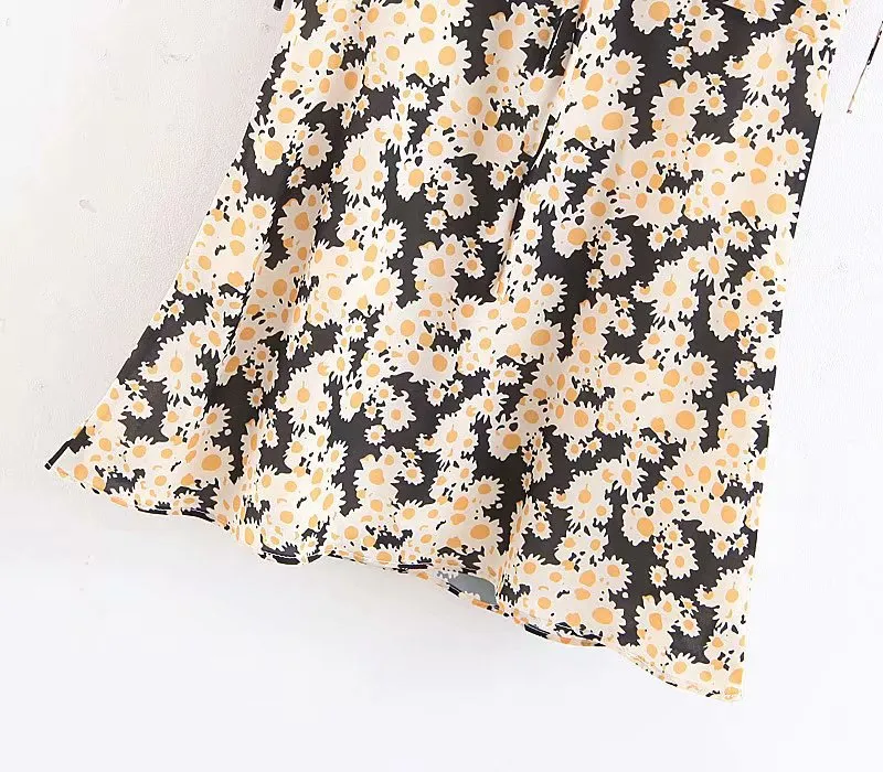 Lace-up Chiffon Print Daisy Tube Top Mini Dress