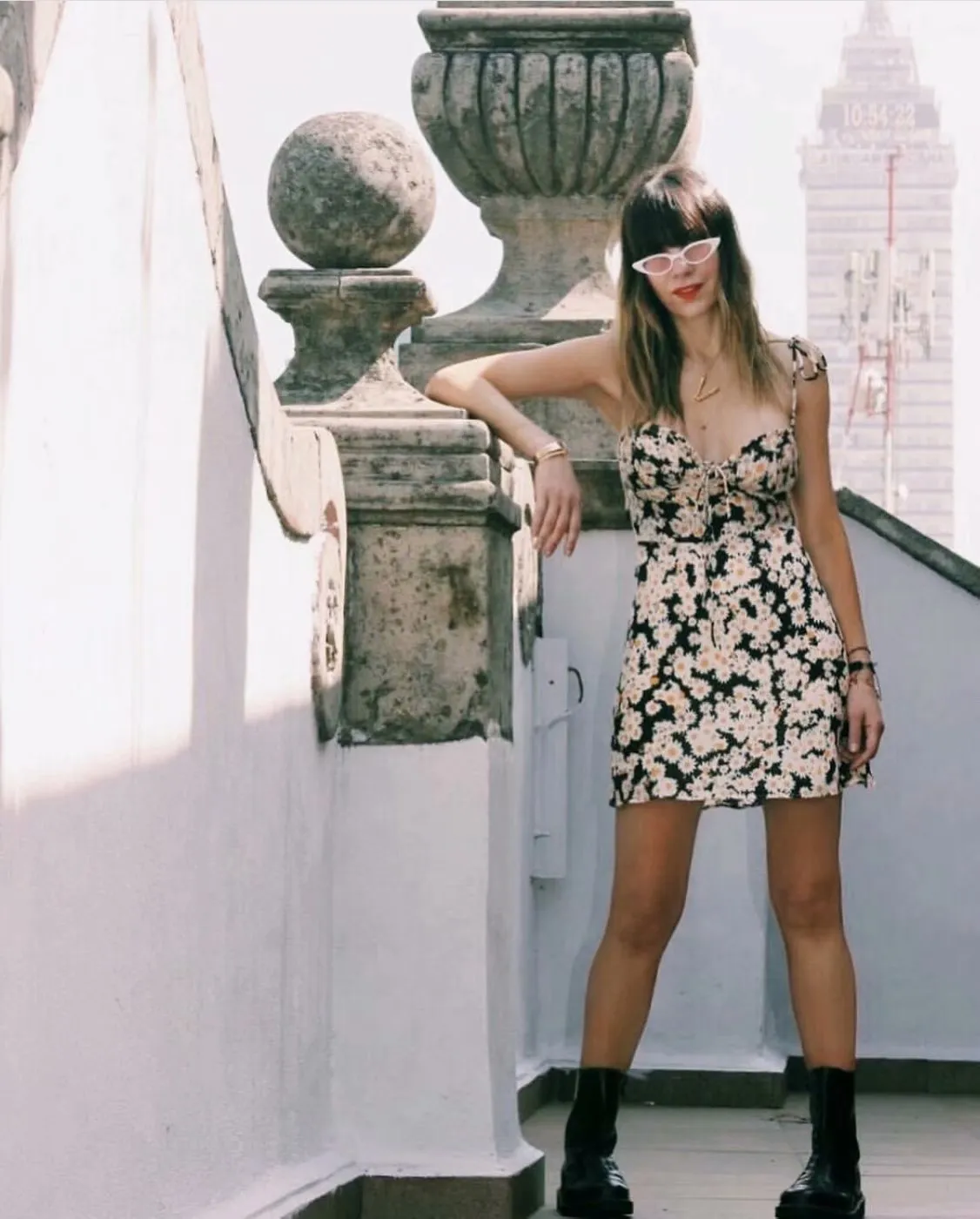 Lace-up Chiffon Print Daisy Tube Top Mini Dress