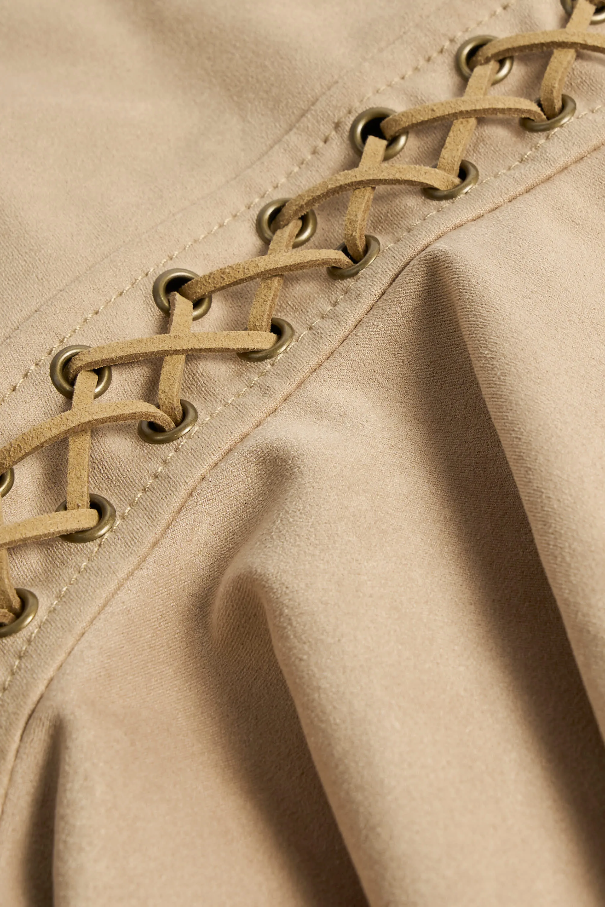Lace-Up Tiered Corset Mini Dress in Tan