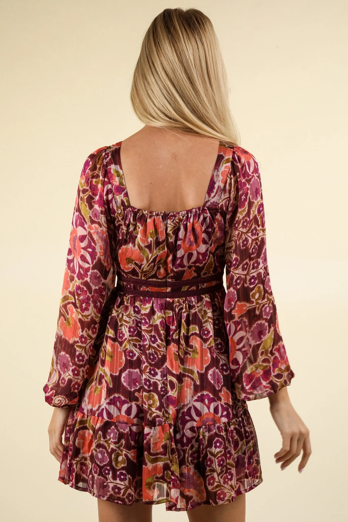 Lacetrim Detail Printed Mini Dress
