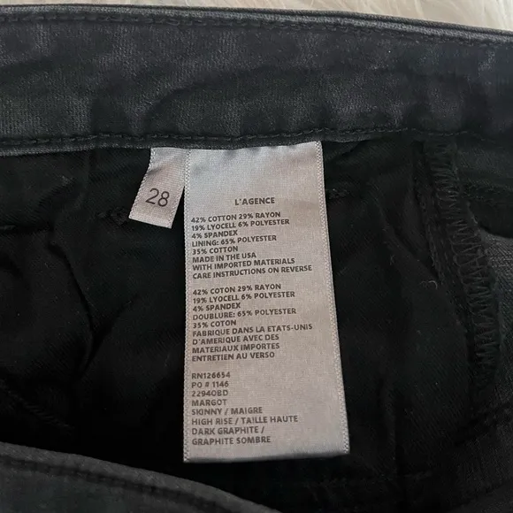 {L'AGENCE} Margot High Rise Skinny Jeans in Dark Graphite - Womens 28