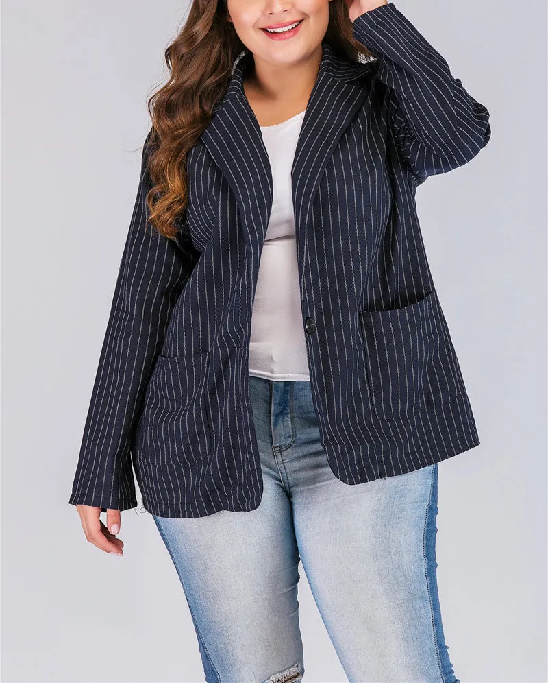 Large Size Fashion Women's Striped Long Sleeve Blazer