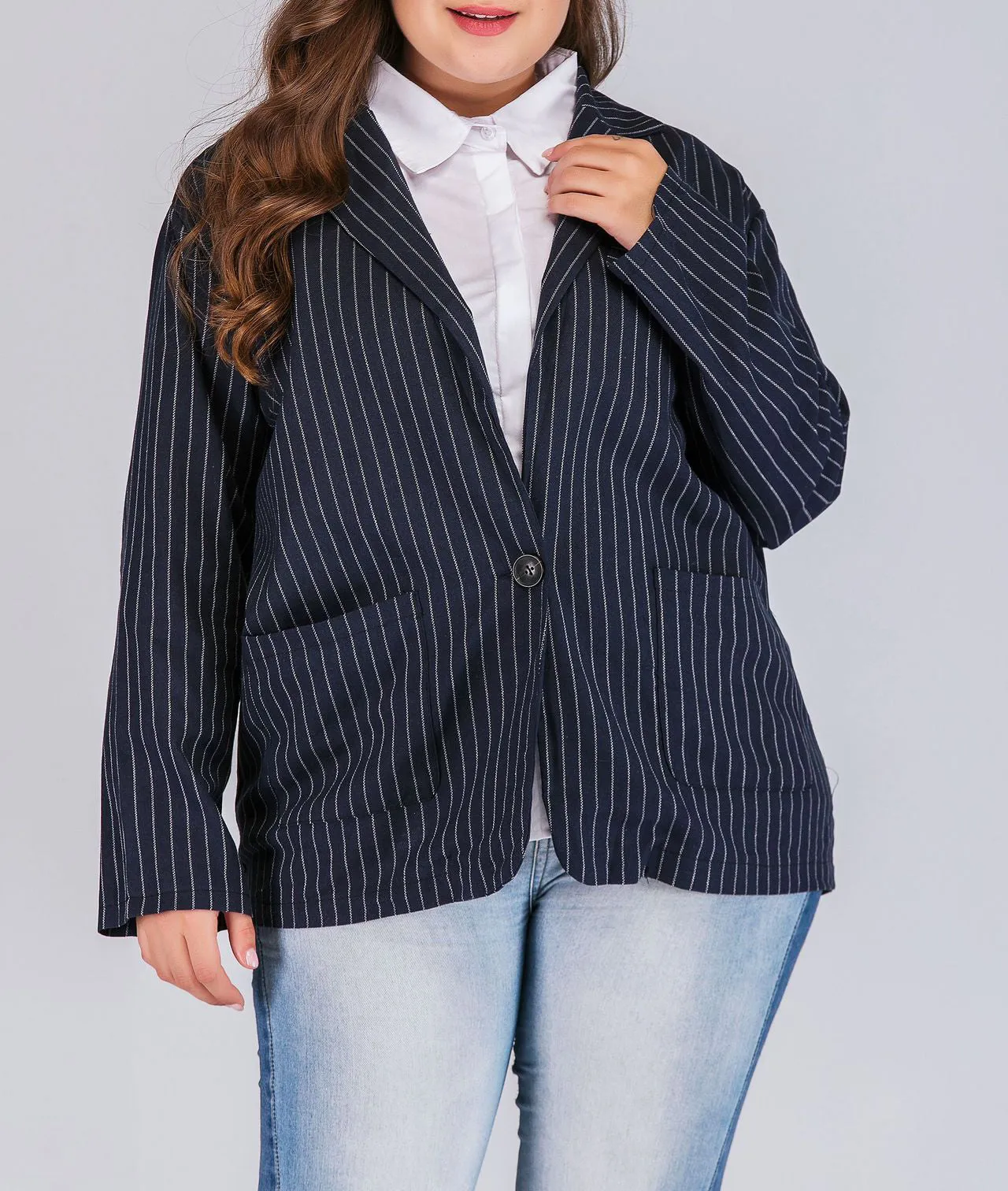 Large Size Fashion Women's Striped Long Sleeve Blazer