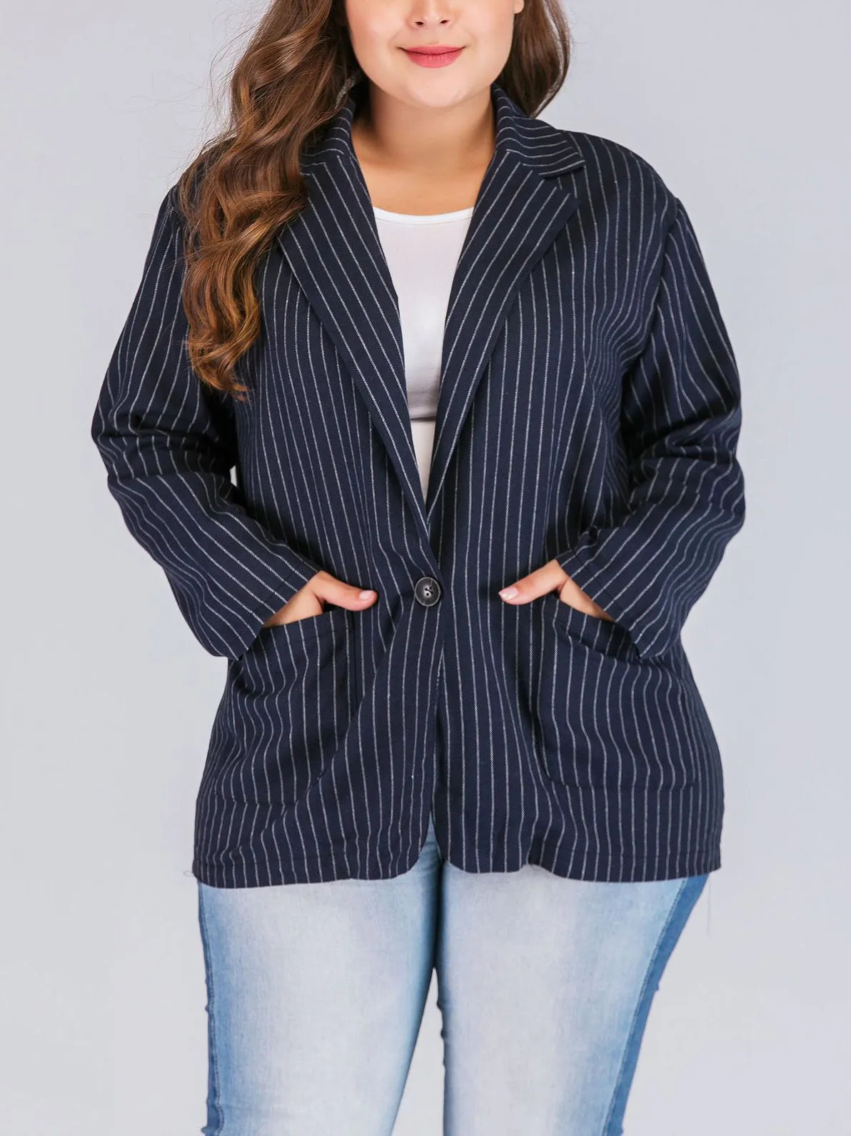 Large Size Fashion Women's Striped Long Sleeve Blazer
