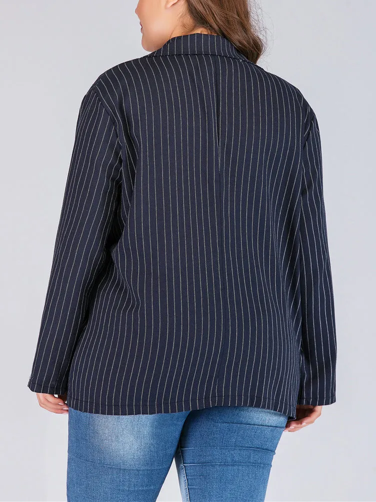Large Size Fashion Women's Striped Long Sleeve Blazer