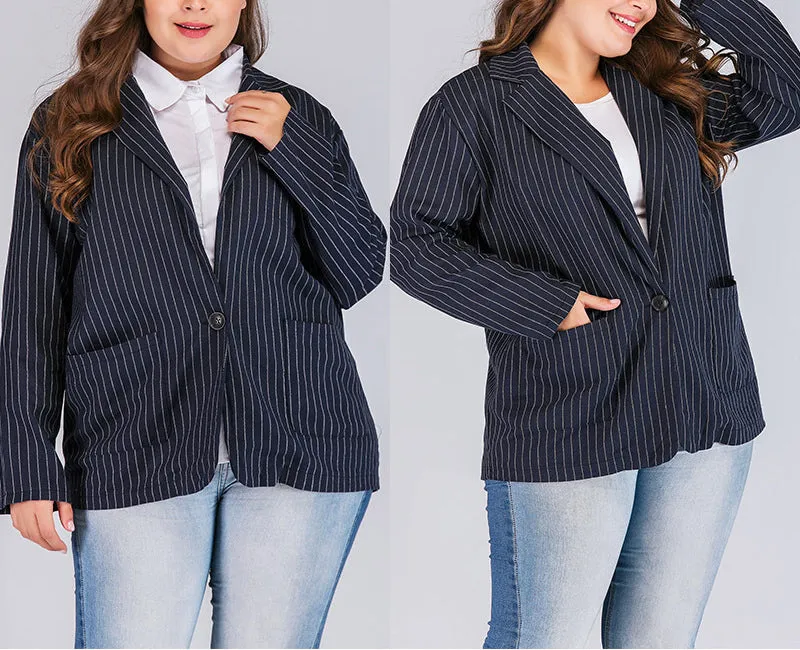 Large Size Fashion Women's Striped Long Sleeve Blazer