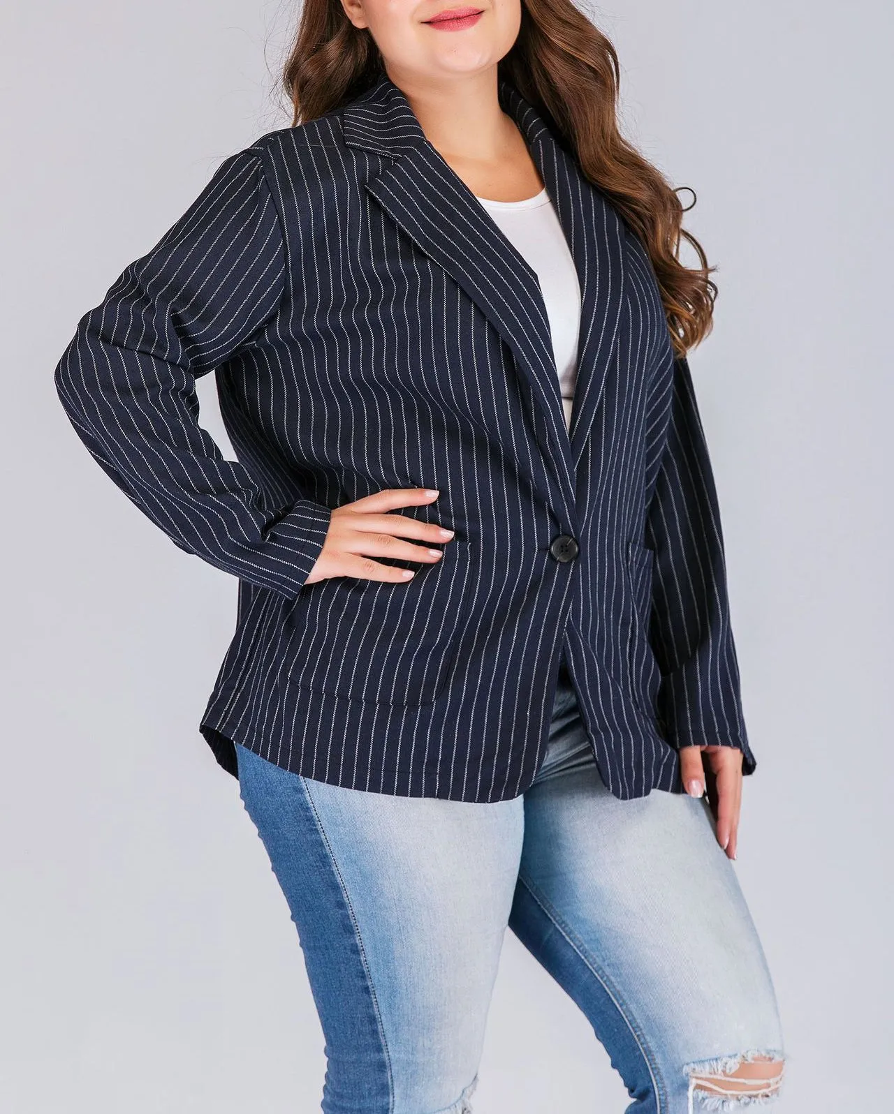 Large Size Fashion Women's Striped Long Sleeve Blazer