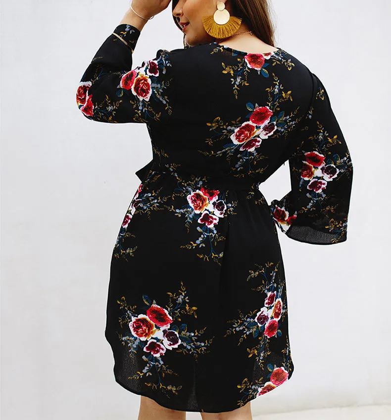 Large Size New Print V-neck Dress