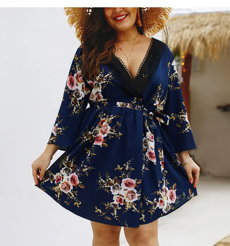 Large Size New Print V-neck Dress