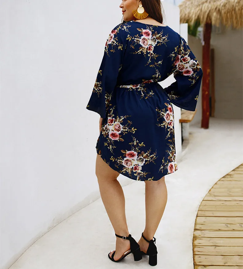 Large Size New Print V-neck Dress