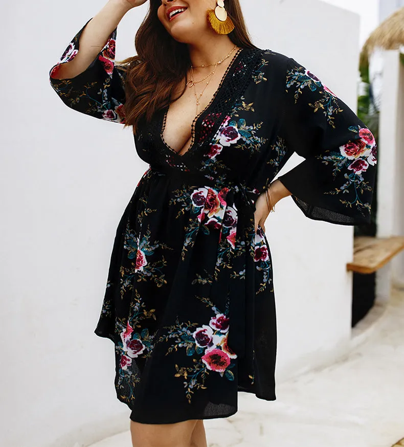 Large Size New Print V-neck Dress