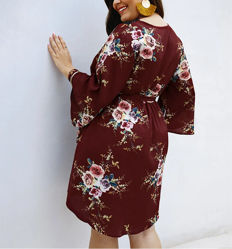 Large Size New Print V-neck Dress