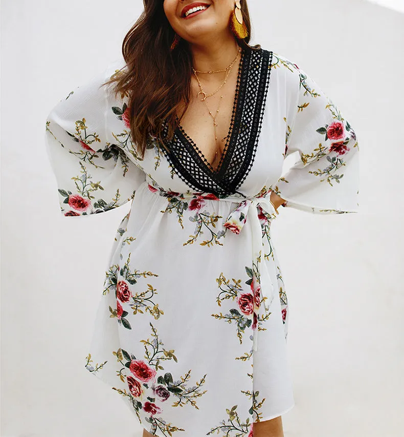 Large Size New Print V-neck Dress