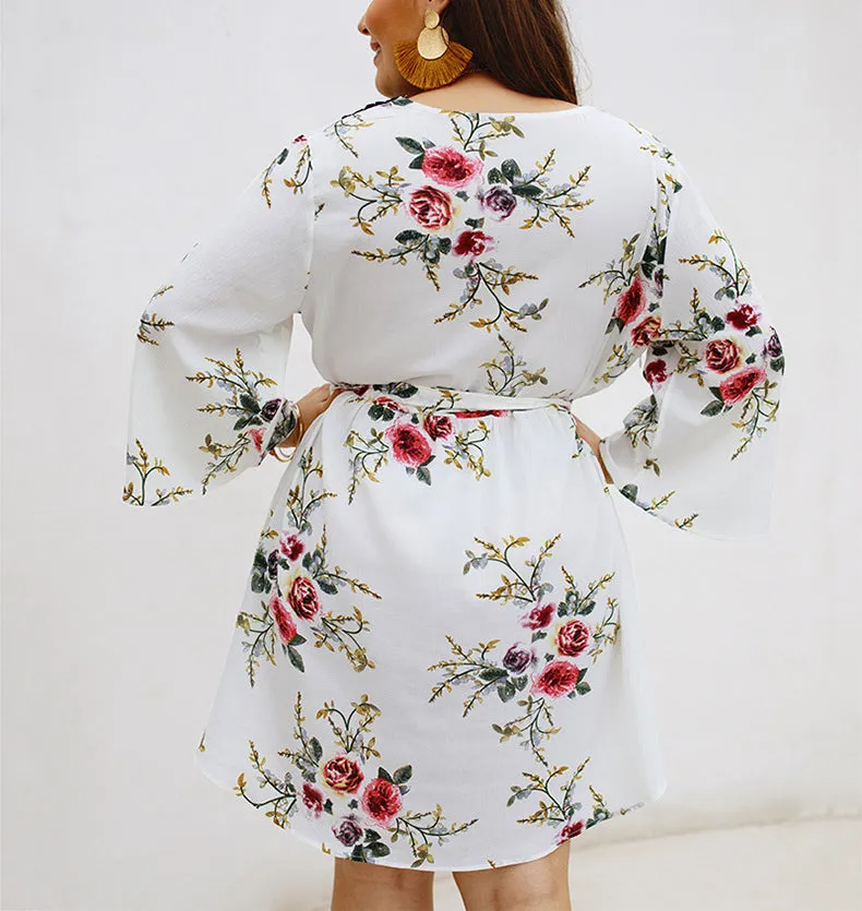 Large Size New Print V-neck Dress