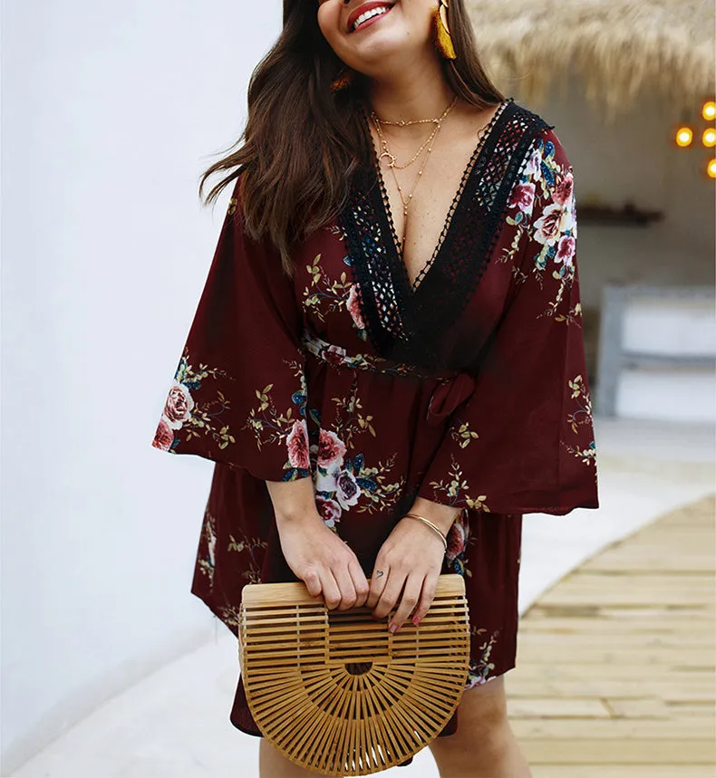 Large Size New Print V-neck Dress