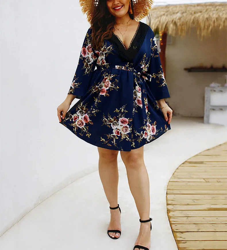 Large Size New Print V-neck Dress