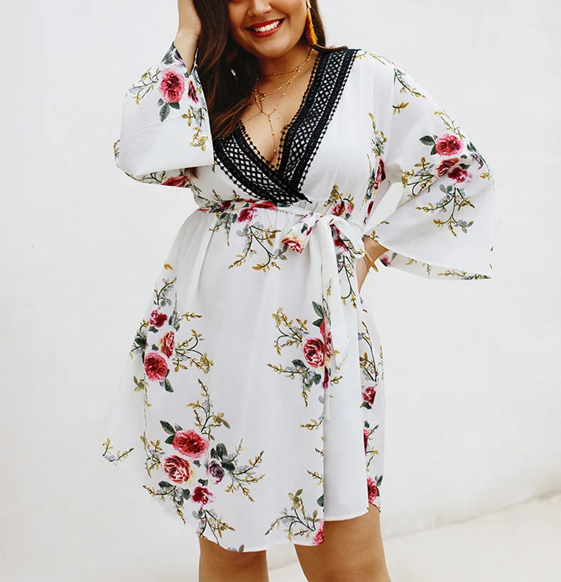 Large Size New Print V-neck Dress