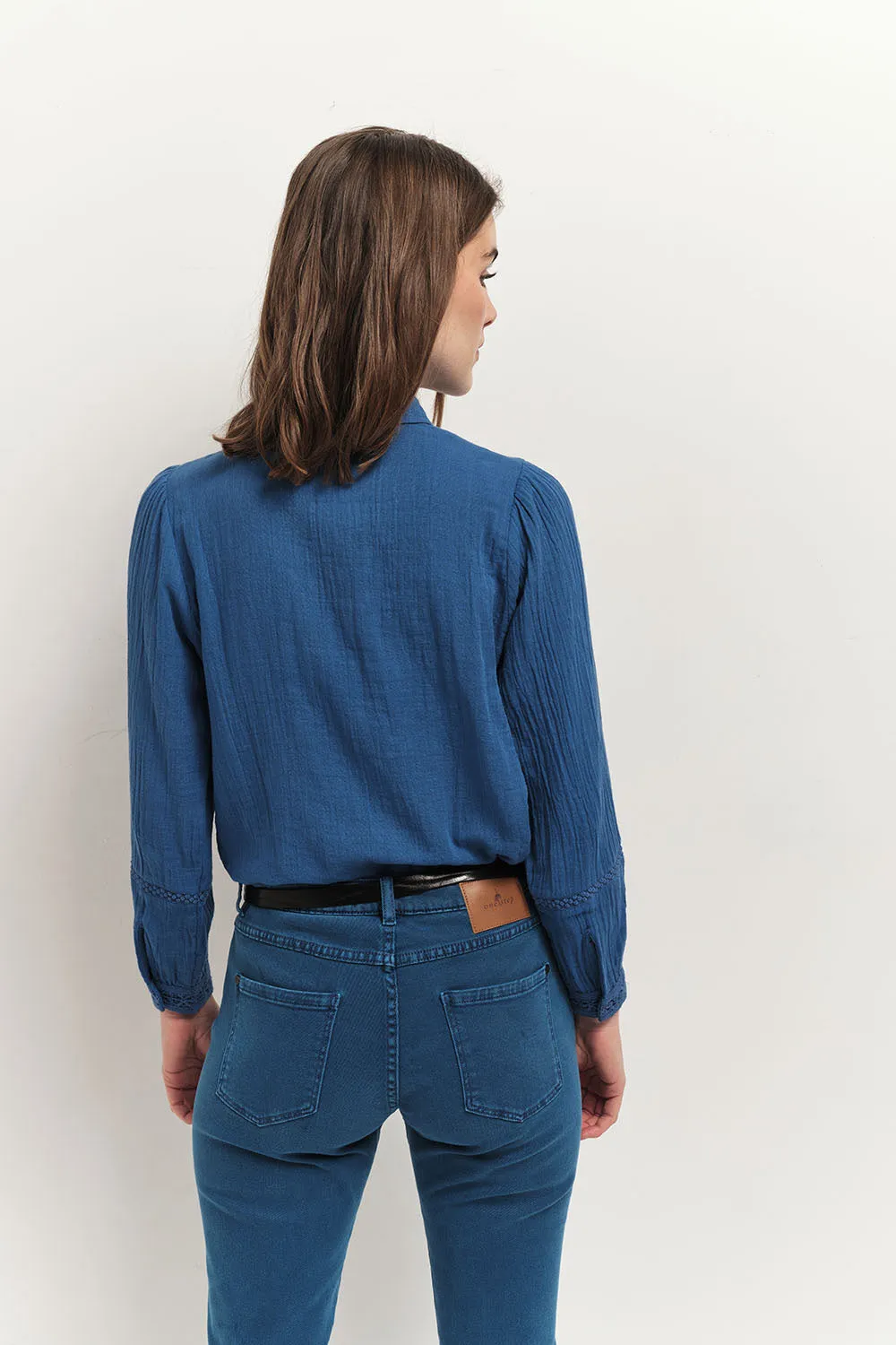 LE MONICA - Jean slim santorin blue 7/8ème en denim waterless