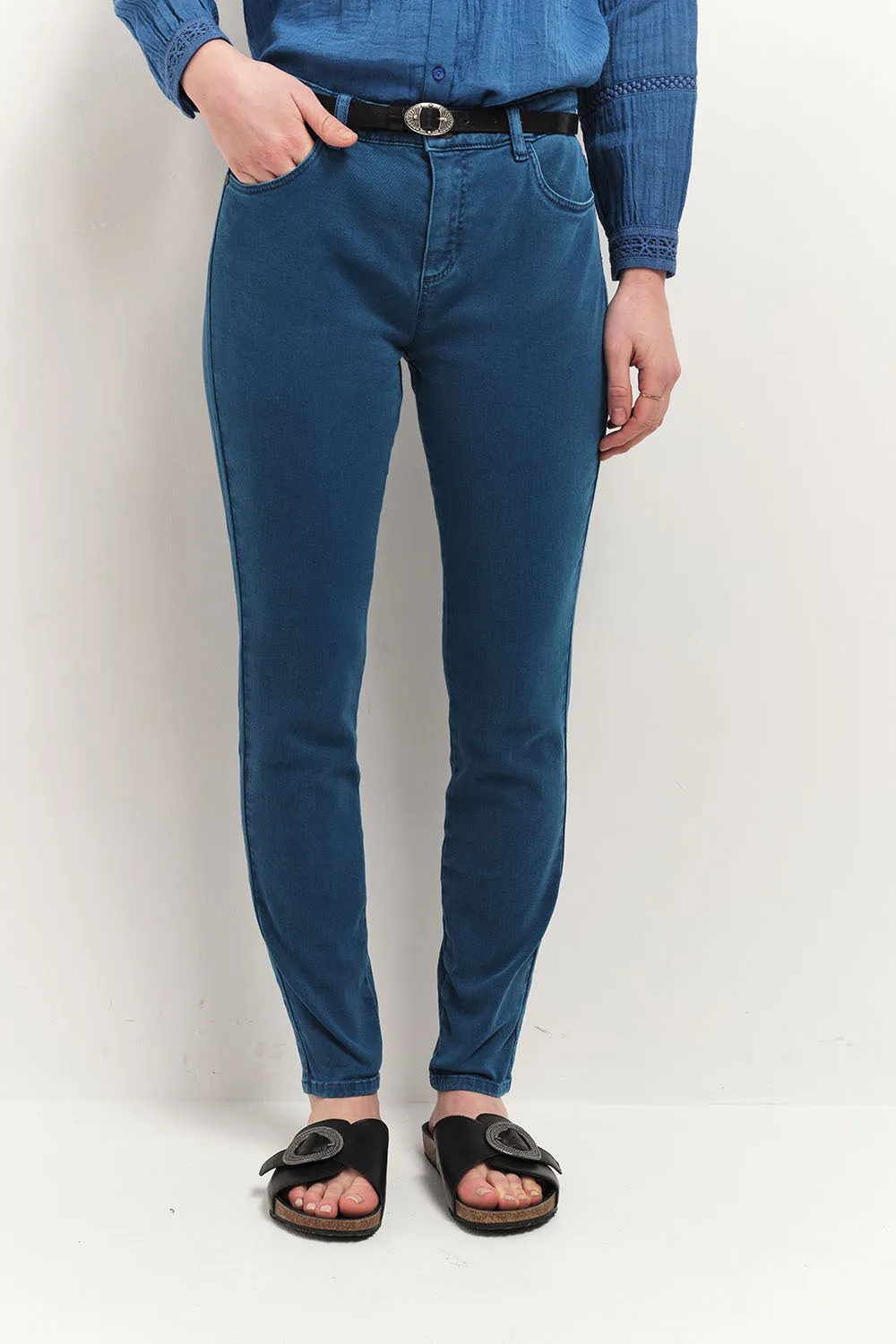 LE MONICA - Jean slim santorin blue 7/8ème en denim waterless