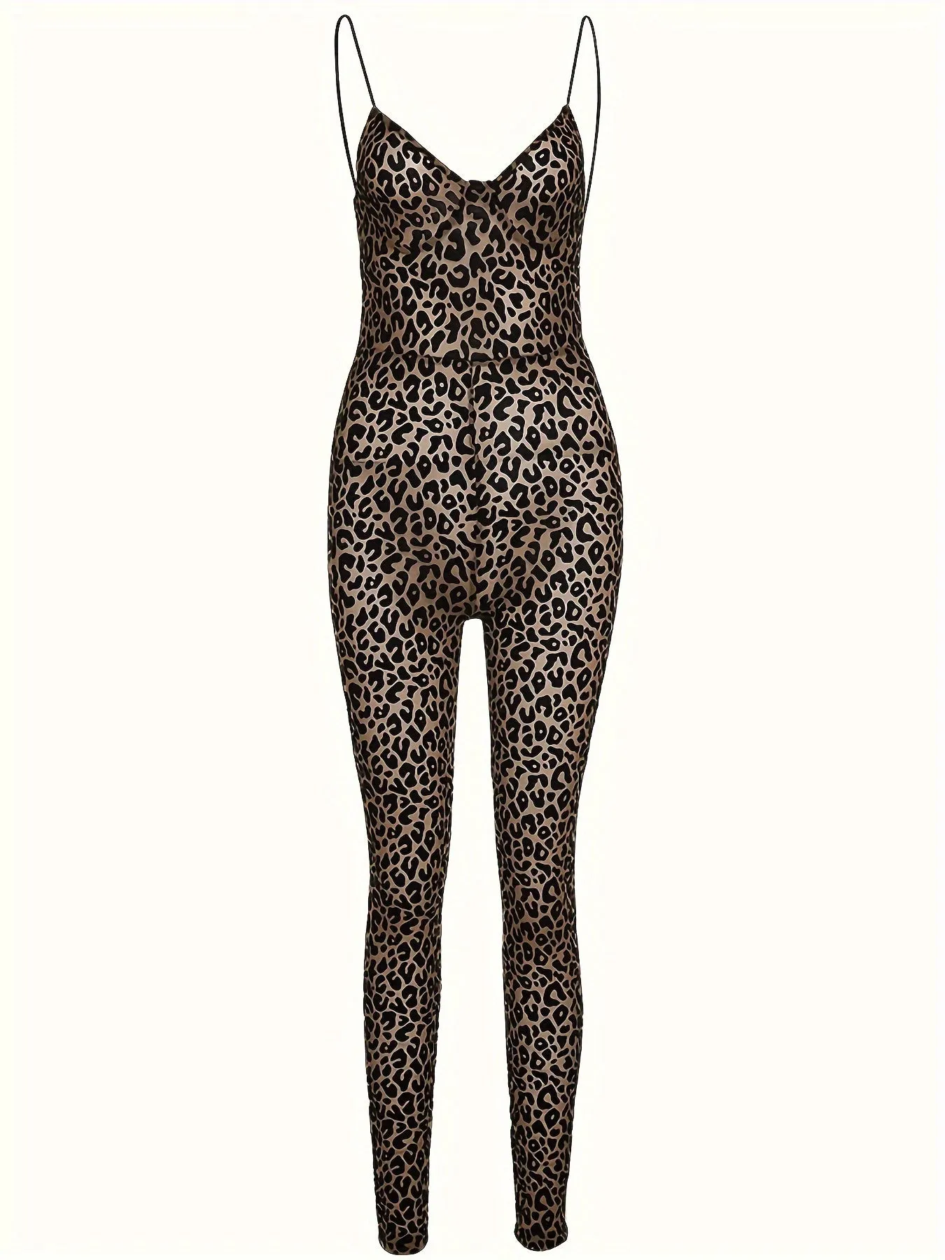 Leopard Cami Jumpsuit, Casual Sleeveless Slim Jumpsuits