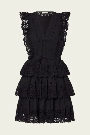 Lilith Eyelet Mini Dress in Noir