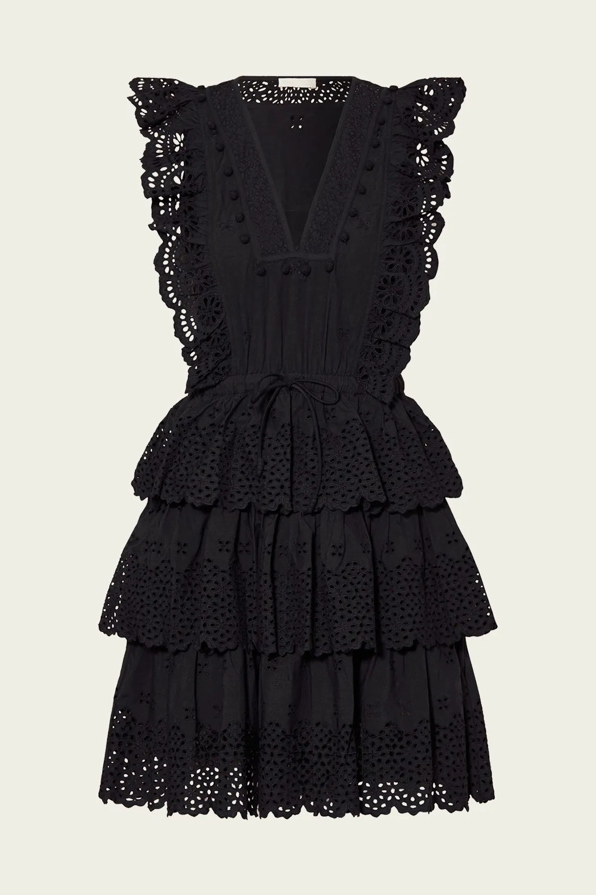 Lilith Eyelet Mini Dress in Noir
