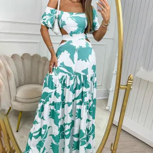 Lime Off Shoulder Waist Cutout Maxi Dress