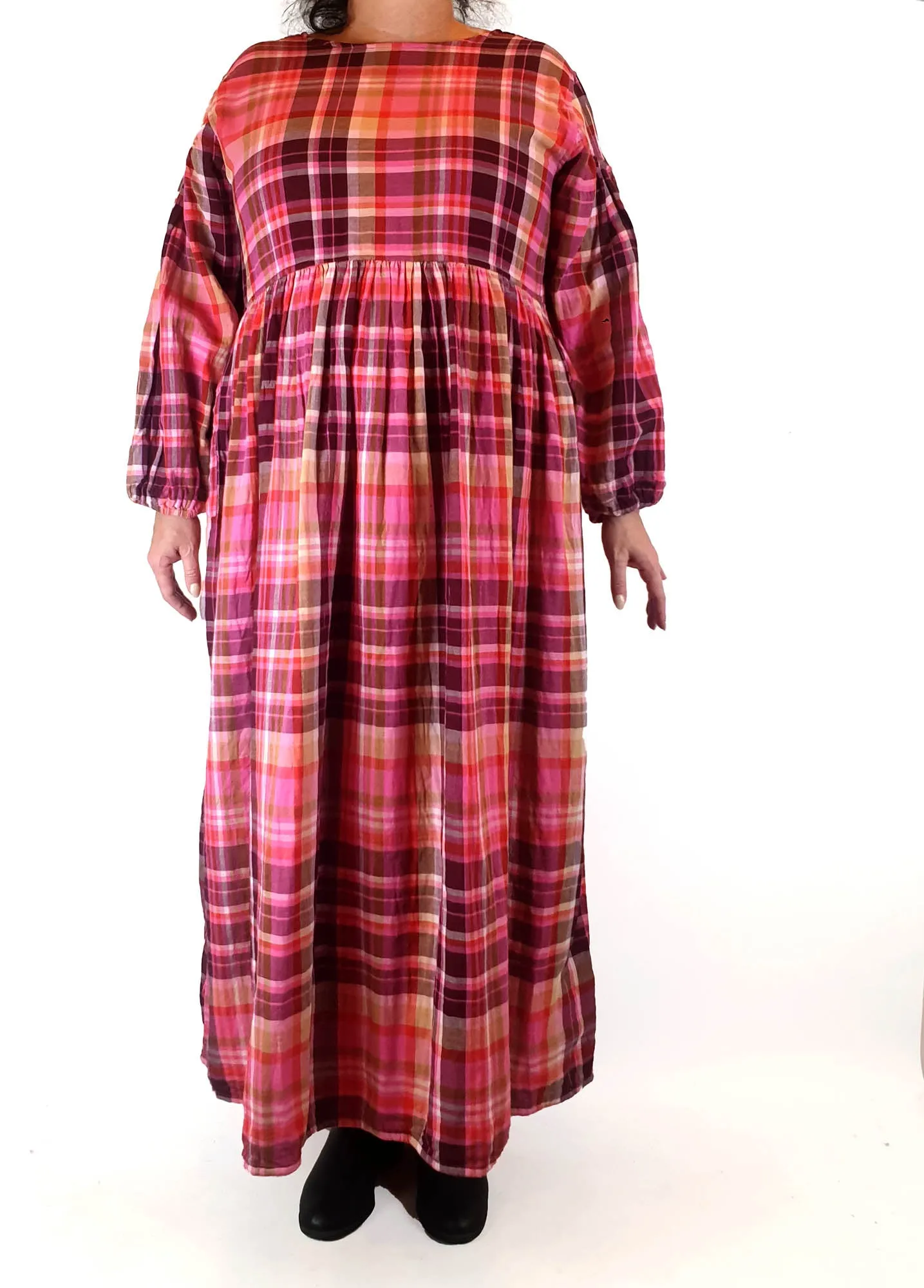 Little Tienda pink plaid long sleeve maxi dress fits size 16-18