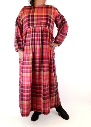 Little Tienda pink plaid long sleeve maxi dress fits size 16-18