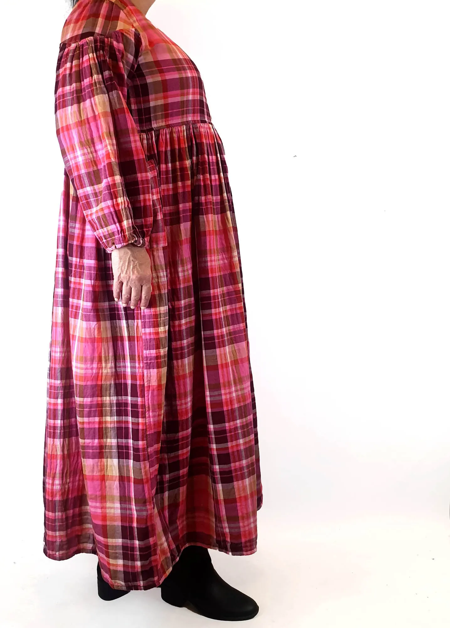 Little Tienda pink plaid long sleeve maxi dress fits size 16-18