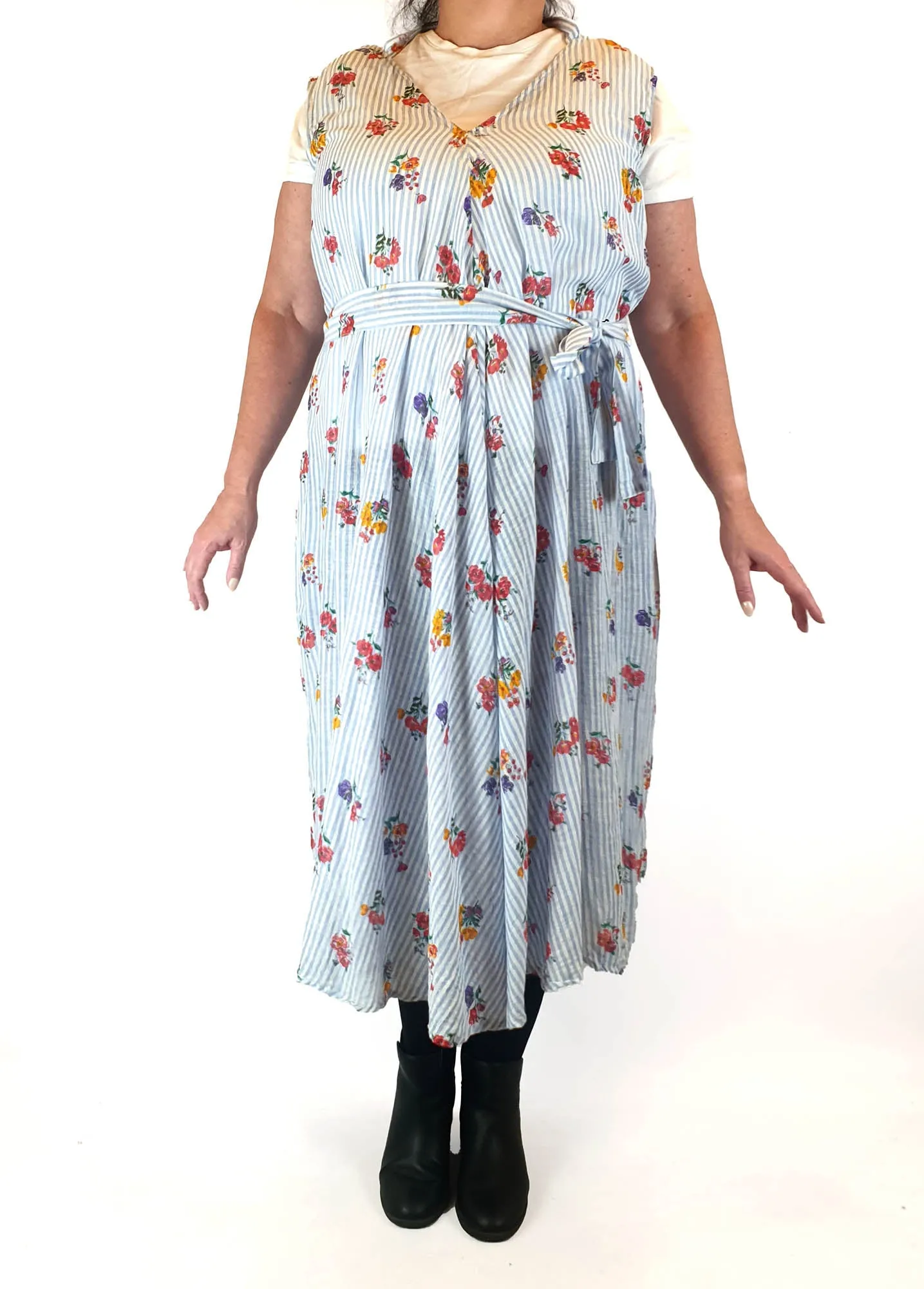 Little Tienda striped floral print maxi dress fits size 16-18