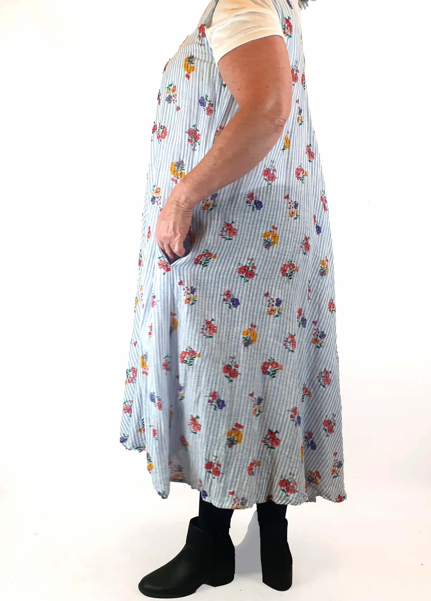 Little Tienda striped floral print maxi dress fits size 16-18