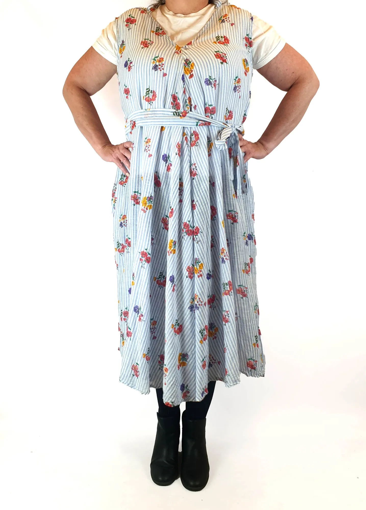 Little Tienda striped floral print maxi dress fits size 16-18