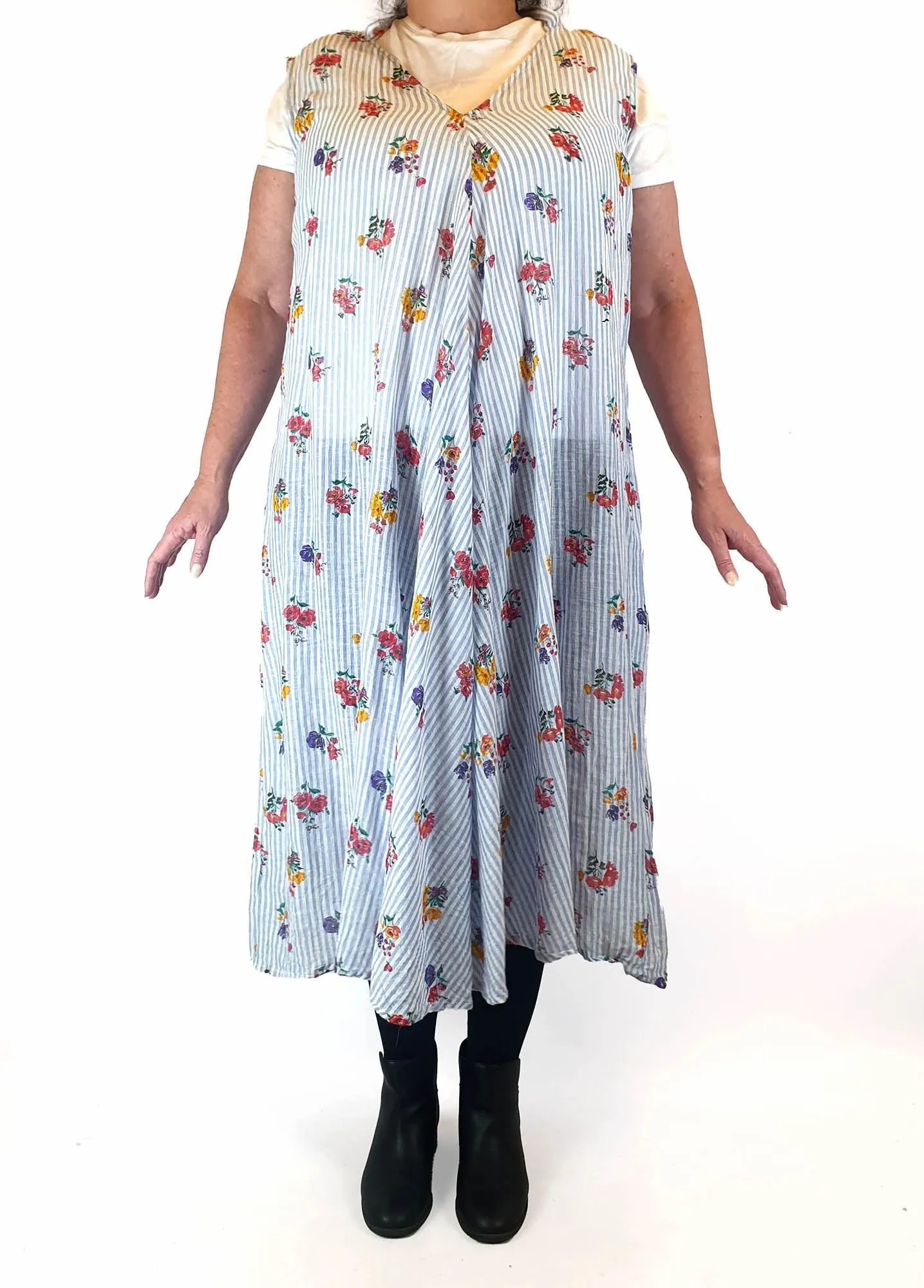 Little Tienda striped floral print maxi dress fits size 16-18