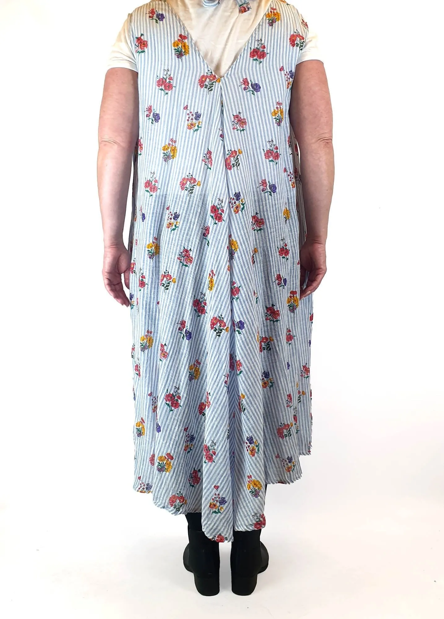 Little Tienda striped floral print maxi dress fits size 16-18
