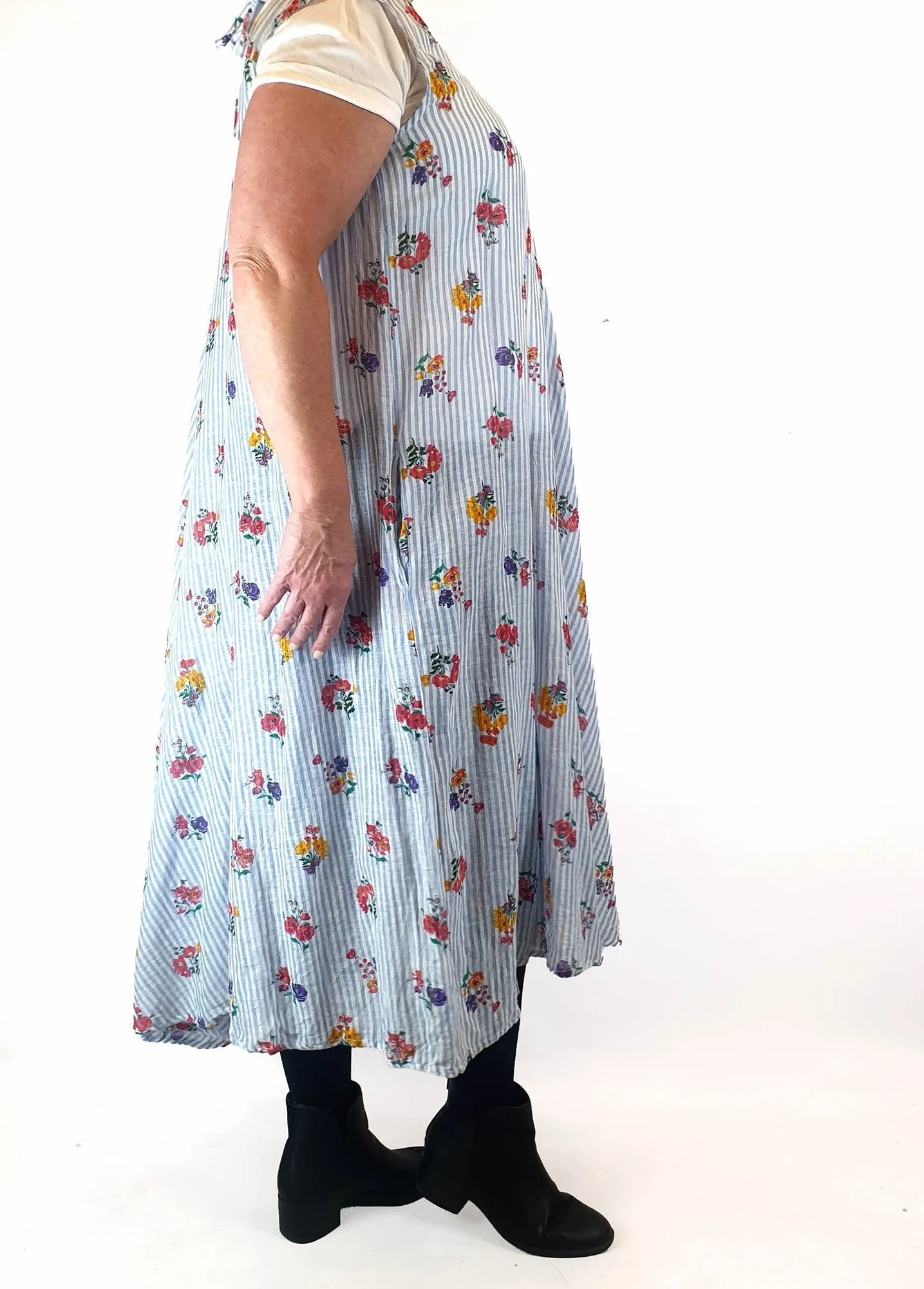 Little Tienda striped floral print maxi dress fits size 16-18