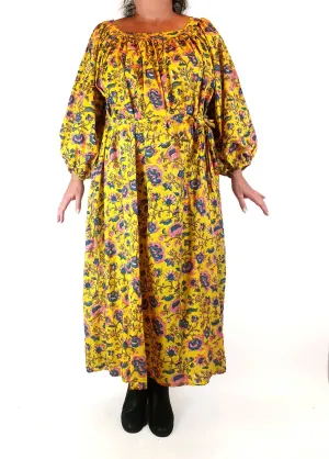 Little Tienda yellow floral print long sleeve maxi dress fits size 16-18