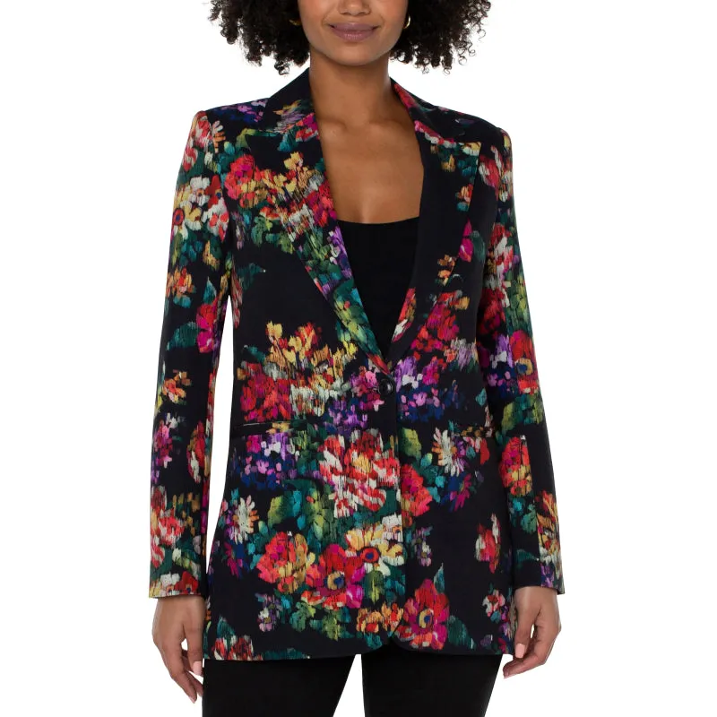 Liverpool Button Front Boyfriend Blazer Floral Print