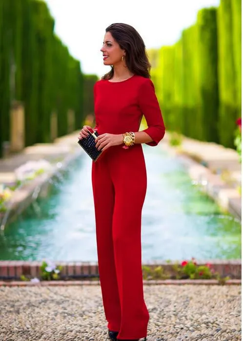 Long Jumpsuits Red Maxi bodysuit Overalls Backless Women Jumpsuits ladies Women