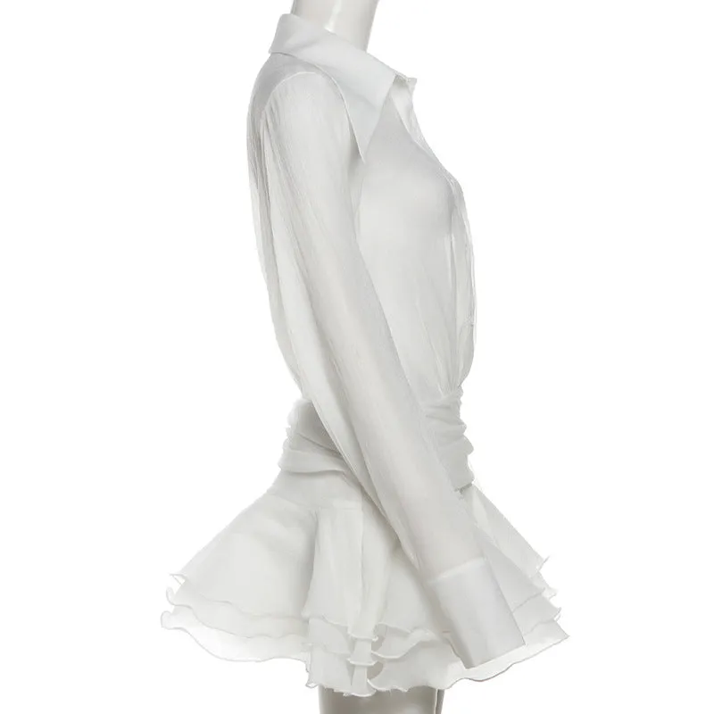 Long Sleeve Button Down 3D Flower Mini Dress