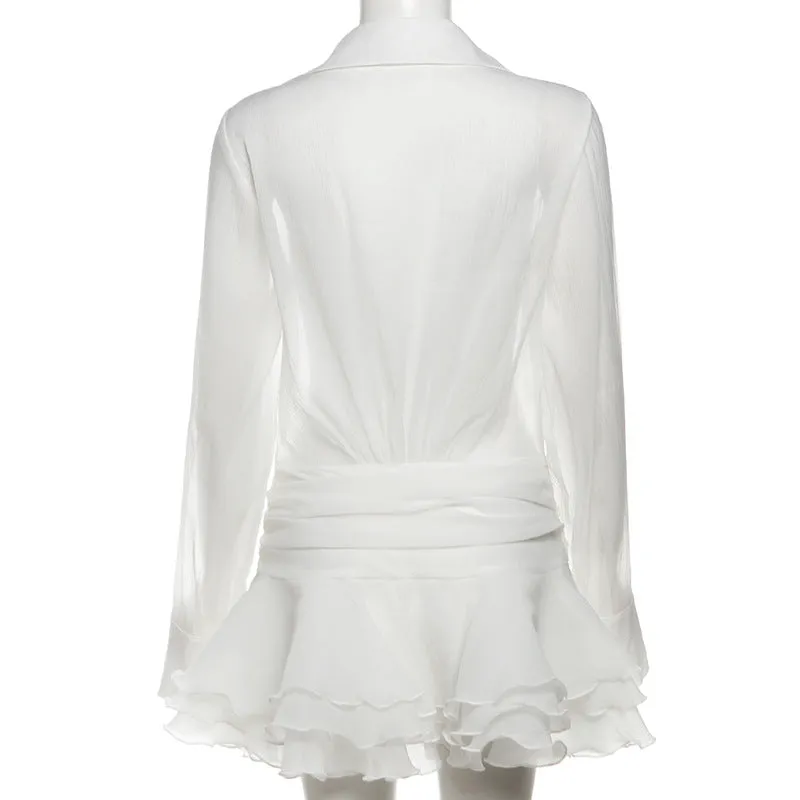 Long Sleeve Button Down 3D Flower Mini Dress