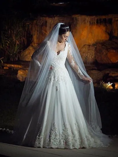 Long Sleeves V-Neck Lace Wedding Dress