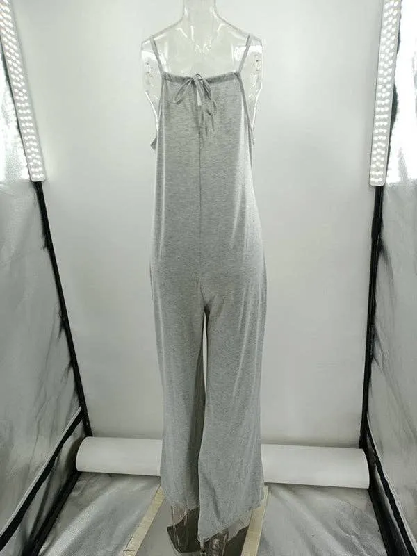 Loose Sleeveless Pockets Solid Color Split Joint Round Neck Jumpsuits Minguca