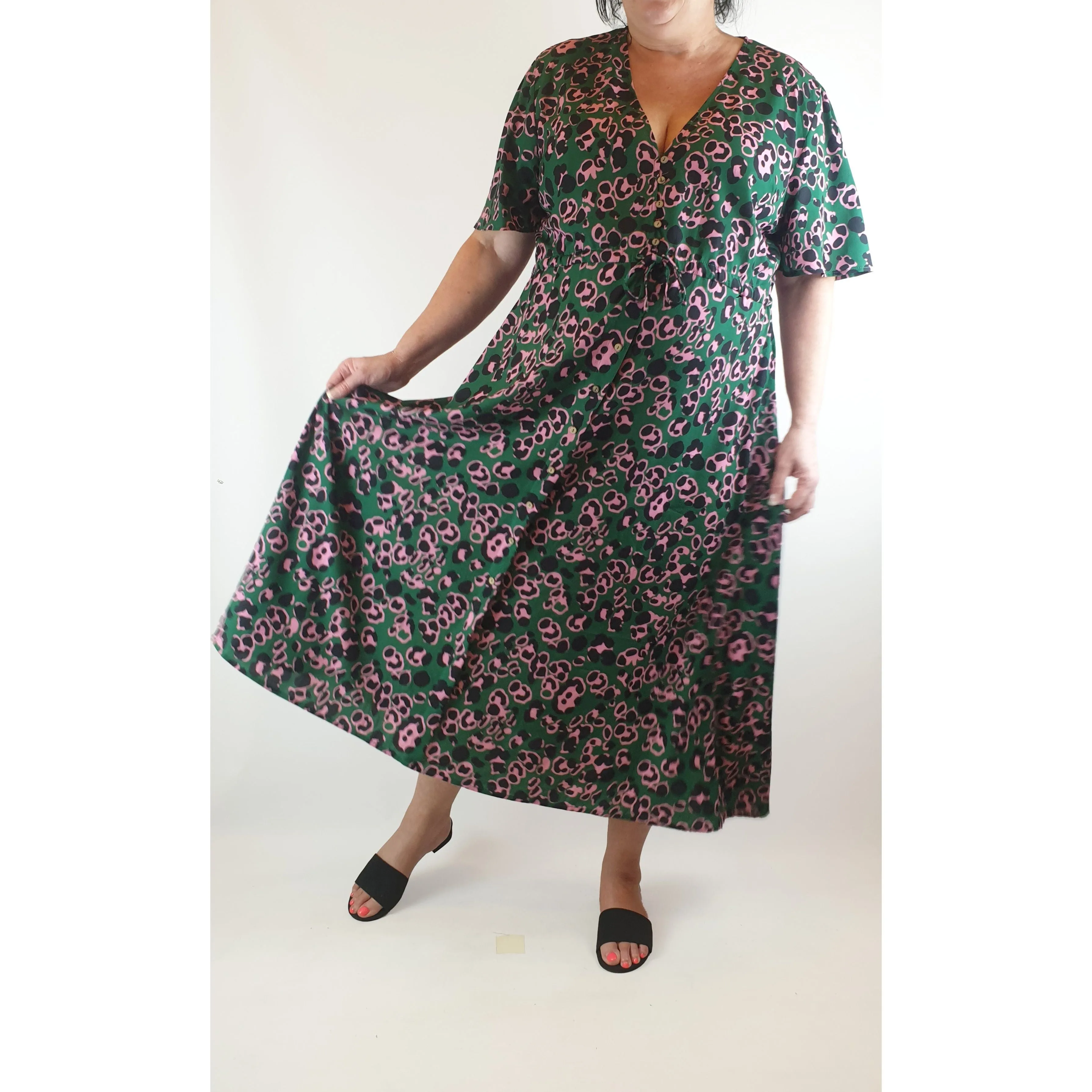 Lorraine (aka Little Party Dress) green print half sleeve maxi dress size 16