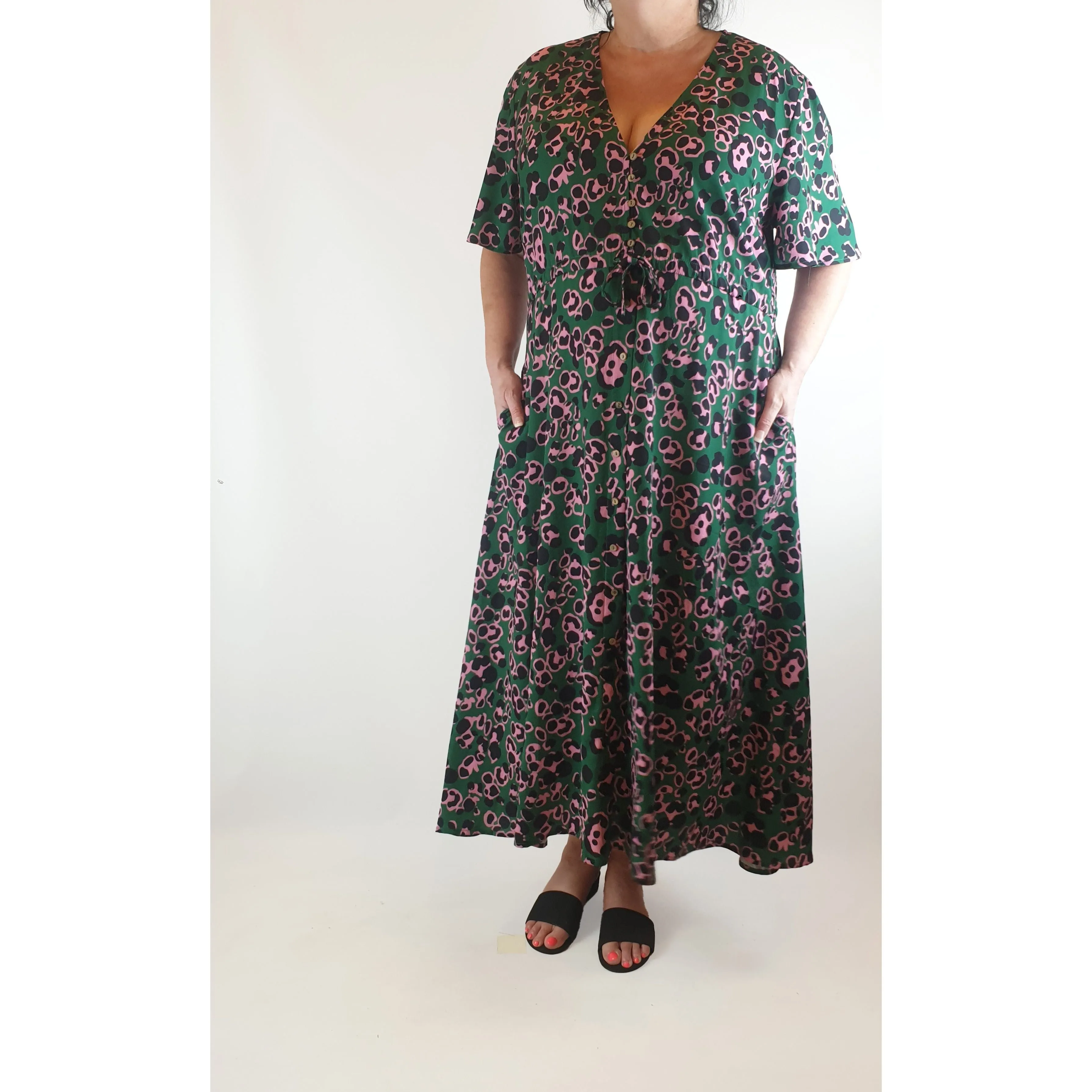 Lorraine (aka Little Party Dress) green print half sleeve maxi dress size 16