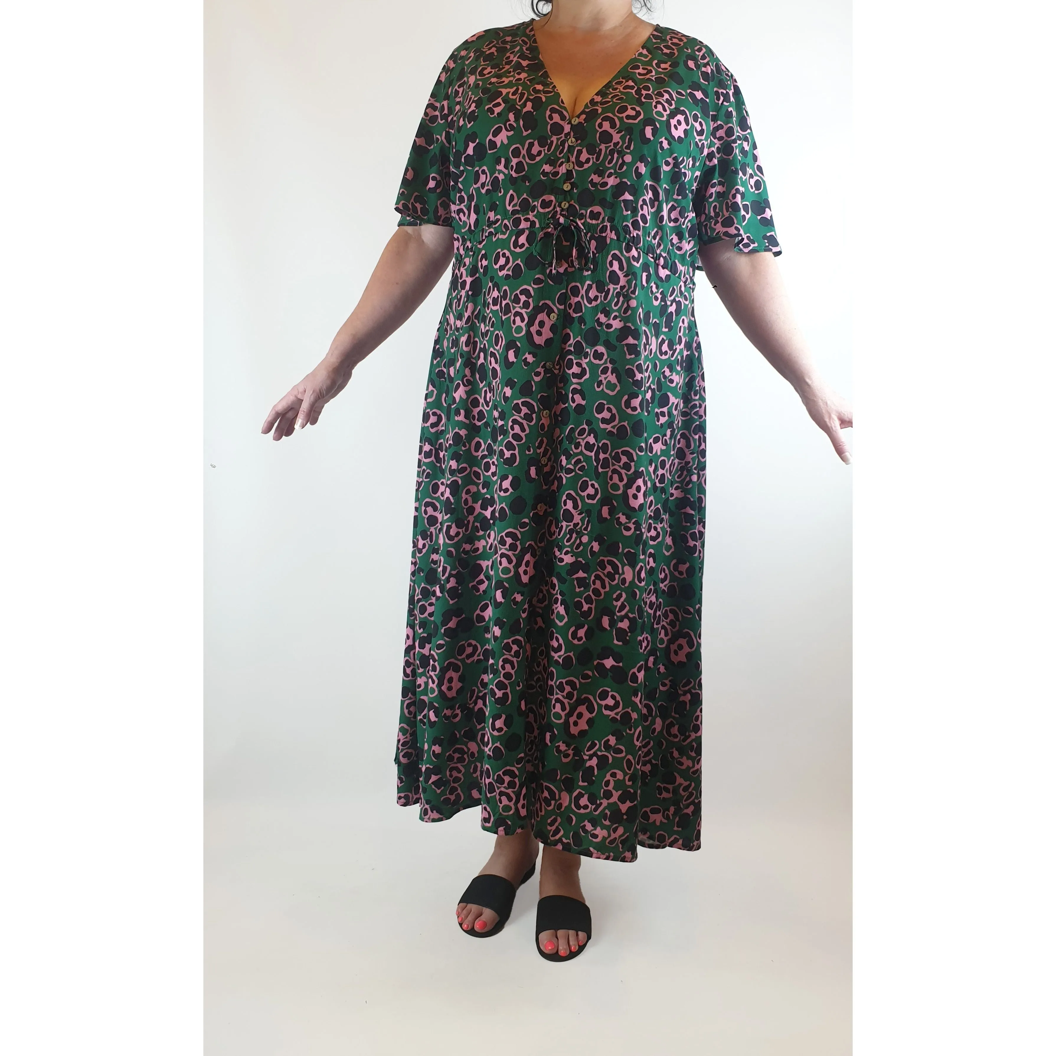 Lorraine (aka Little Party Dress) green print half sleeve maxi dress size 16